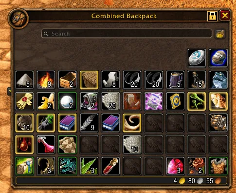 The combined backpack window with the padlock button at the top right next to the close button.