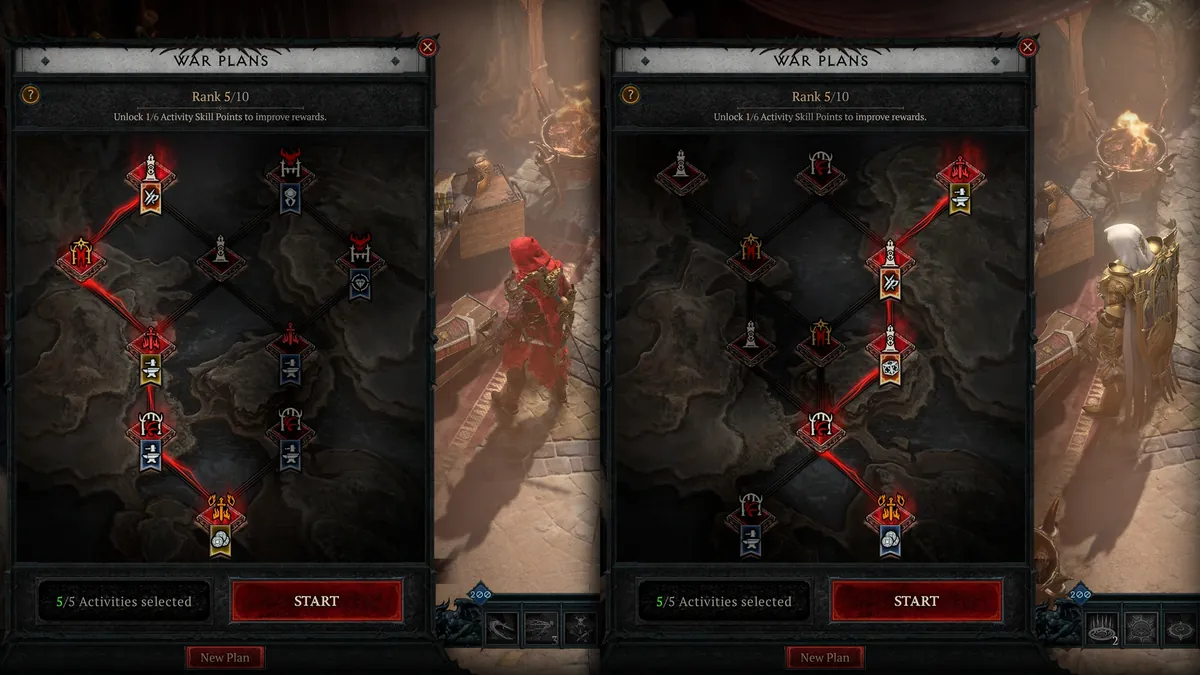 Zwei Kriegsplan-Planer nebeneinander in Diablo 4