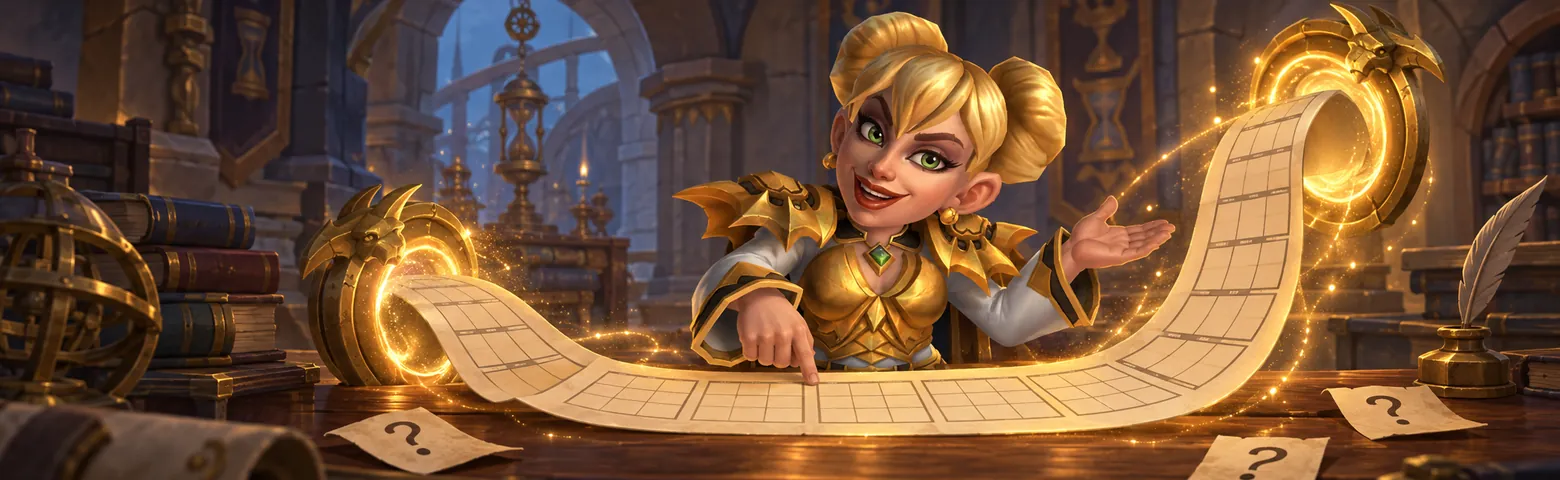 Chromie smiling and pointing at a calendar that loops through golden time portals