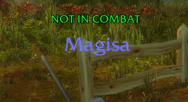 The older ThreatMeter text display out of combat, showing the words NOT IN COMBAT in green above a character