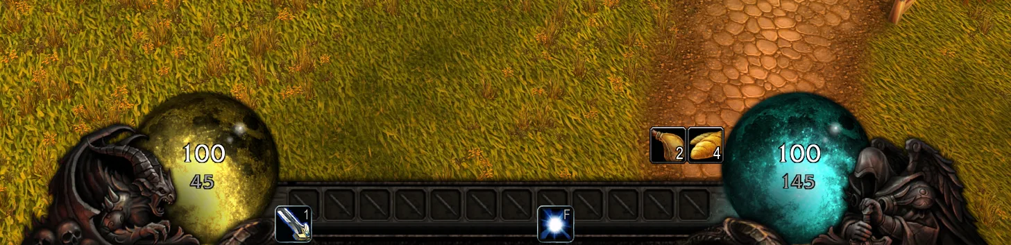 The same bar with a yellow health orb and a cyan mana orb, showing the color options