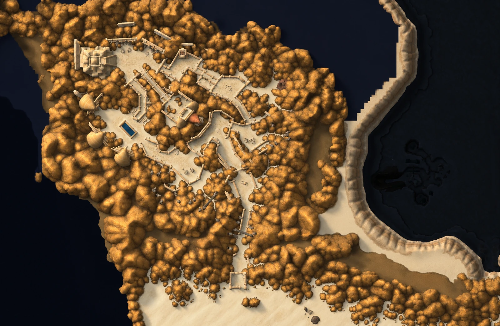 Map of Zul'Farrak with the route through the dungeon
