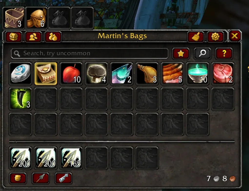 Baganator single bag view on a Classic Era character