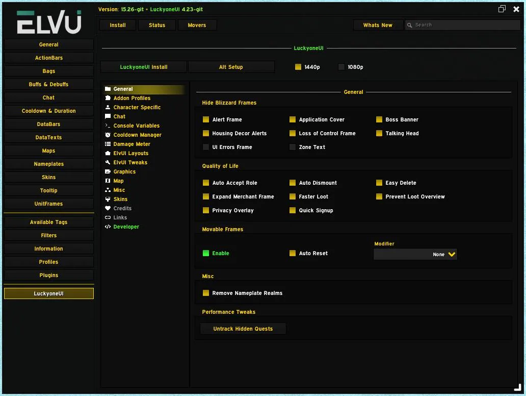 The in-game options