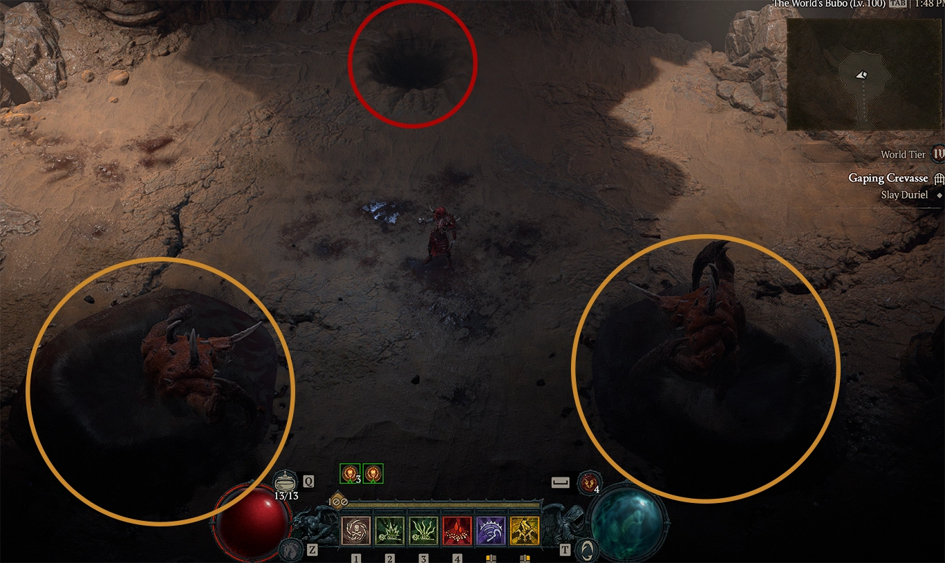 image of boss summoning zone with spawn marks