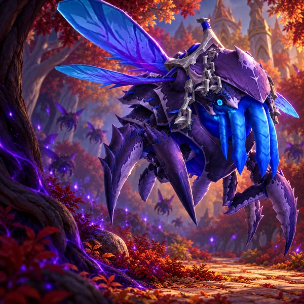 Corrupted Swarmer, the Aqir Invasions mount of WoW Midnight
