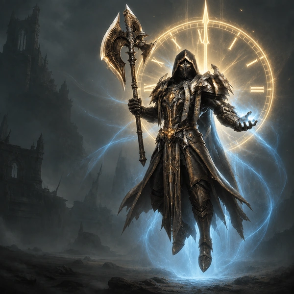Armored warrior with a glowing clock behind him - Diablo 4 Day One Leveling
