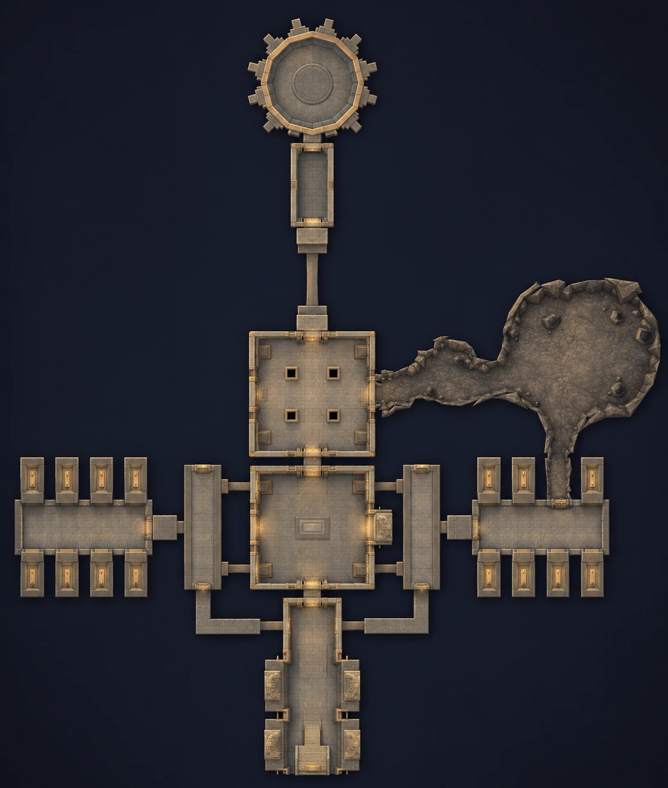 Map of Hall of Thanes with the route through the dungeon