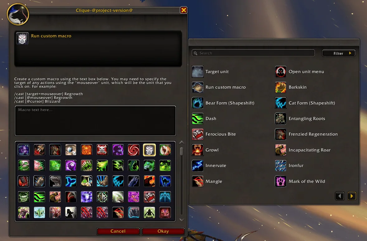 Another view of the Clique settings