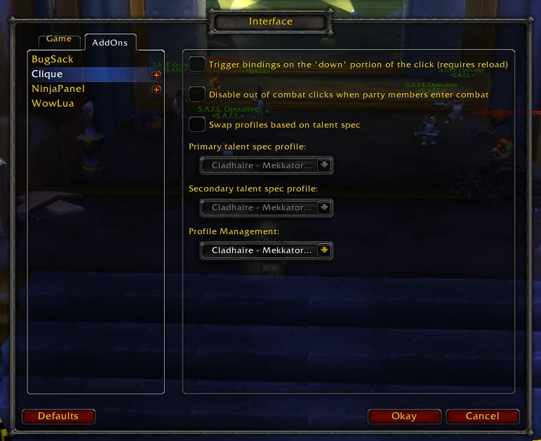 The Clique interface options