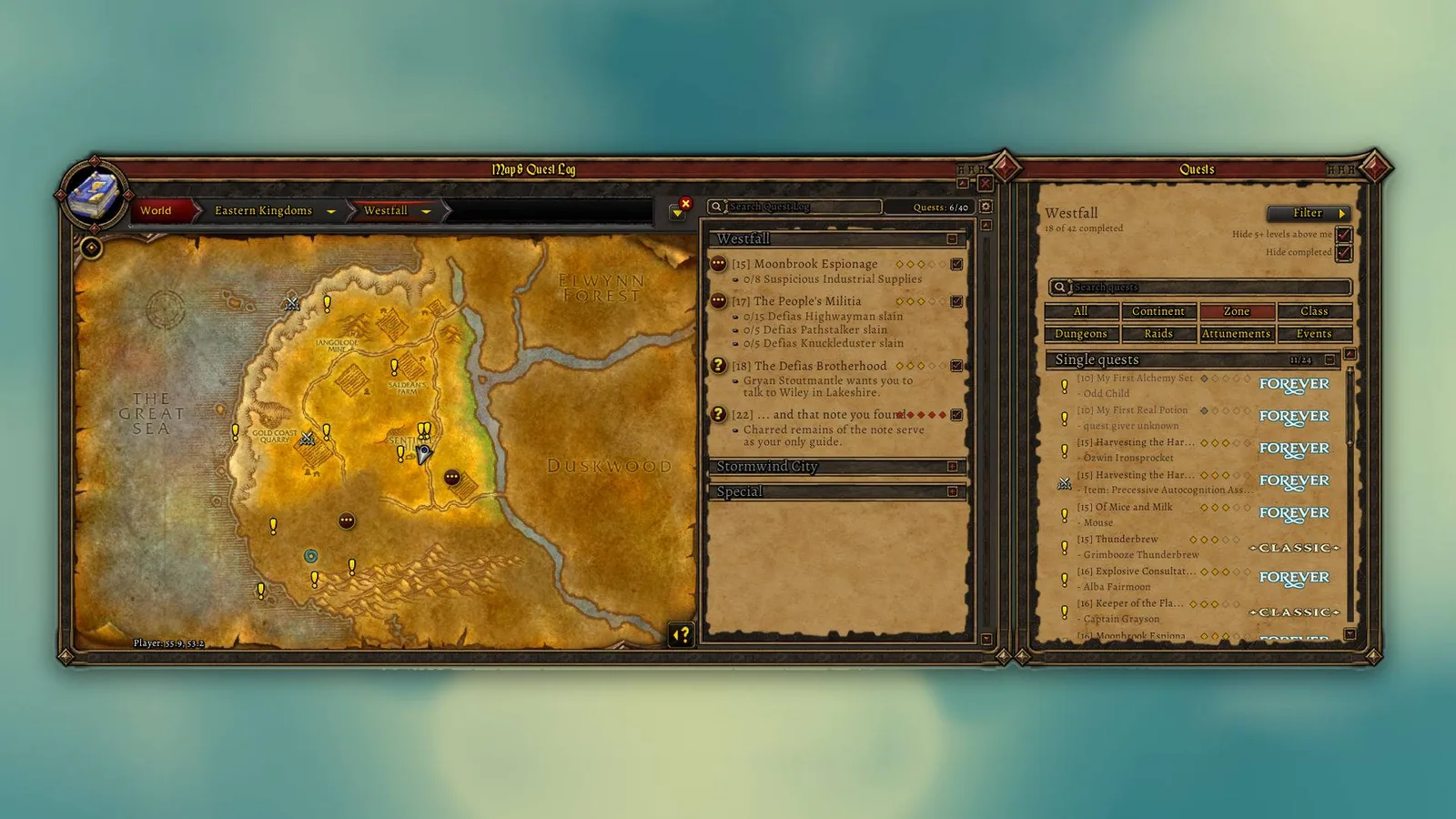 The map with the quest list