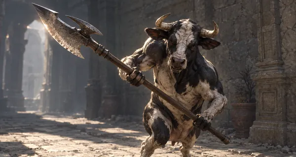 Black-and-white cow warrior with a polearm, Diablo 4 Secret Cow Level guide
