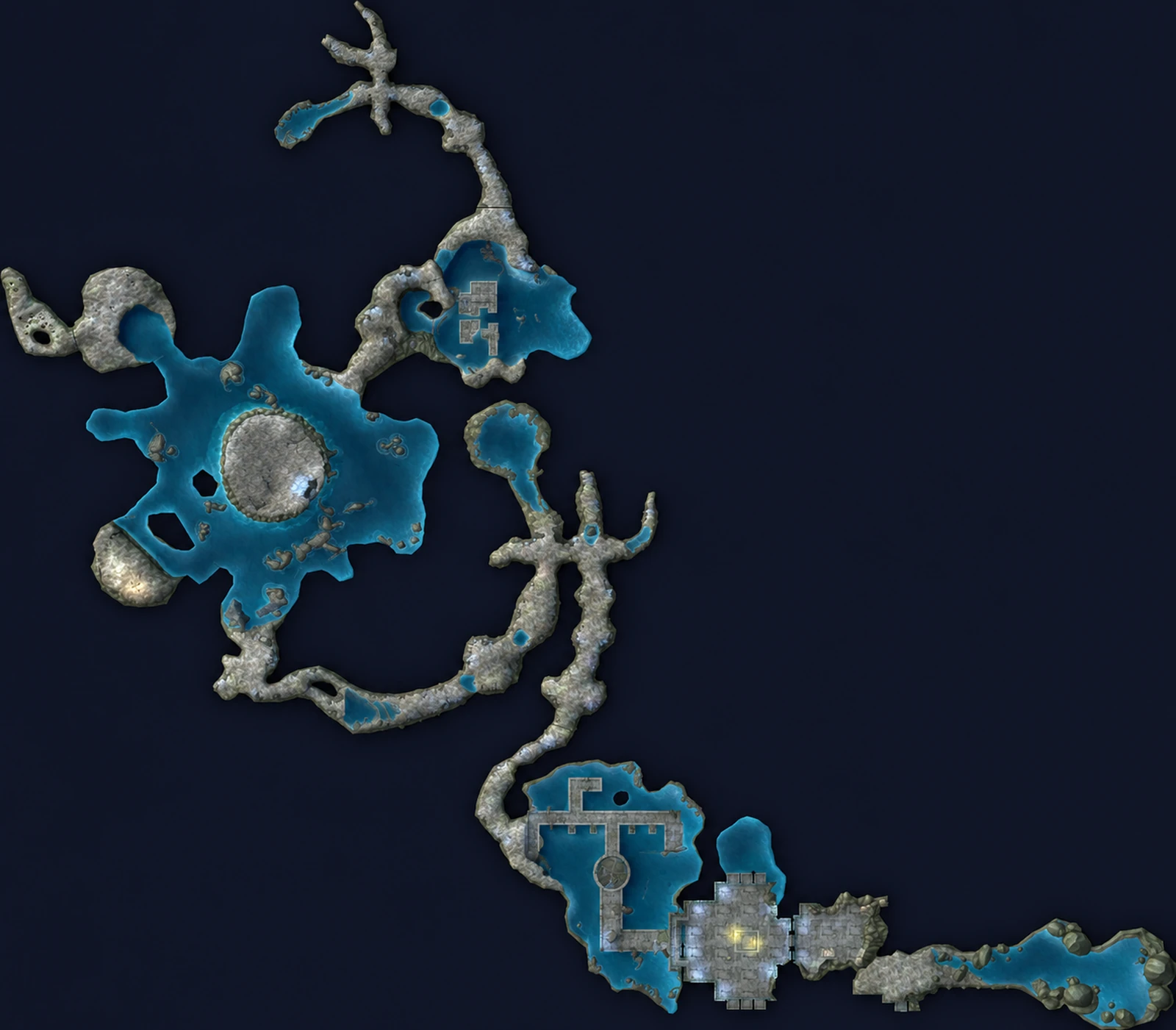 Map of Blackfathom Deeps with the route through the dungeon
