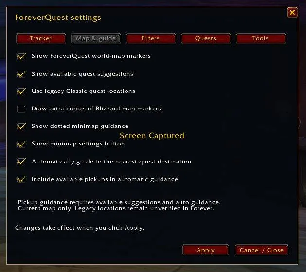The Map and guide tab with world-map markers, minimap guidance and nearest destination.