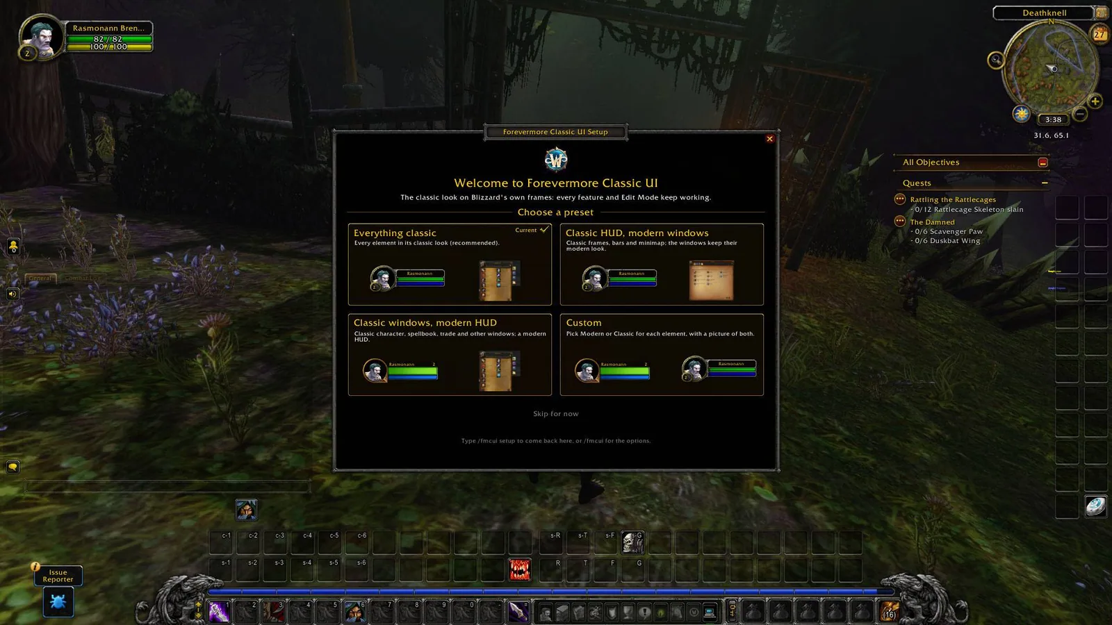 Setup wizard welcome page with four presets: Everything classic, Classic HUD modern windows, Classic windows modern HUD and Custom.