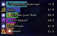 DBM timer bars with ability icons and seconds left until each cast