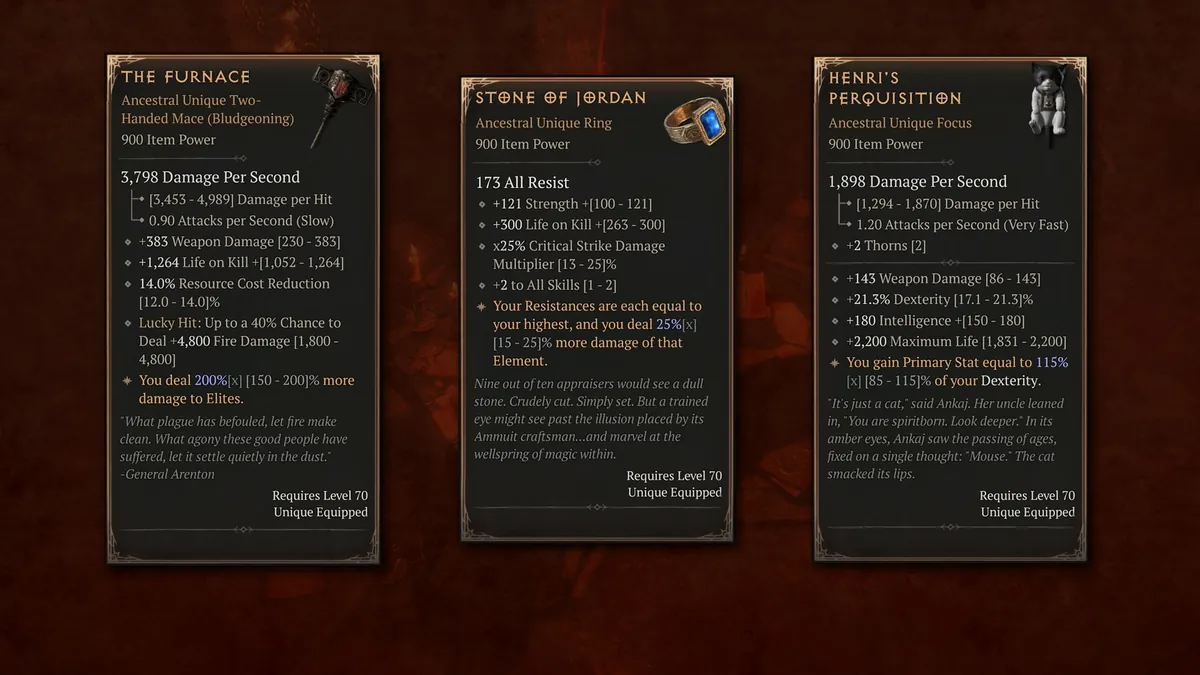 Tooltips von Der Schmelzofen, Stein von Jordan und Henris ewige Jagd