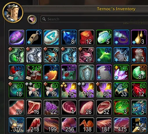 Item levels on the items in an Inventorian bag window