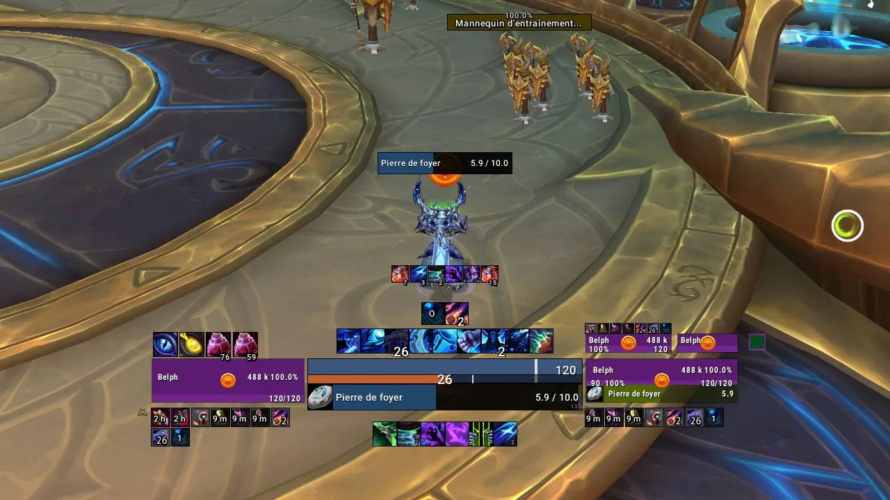 Quartz cast bars showing a Hearthstone cast above the character and at the bottom of the screen
