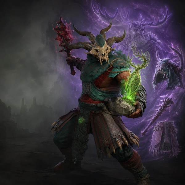Druid holding green nature magic with spectral beasts in Diablo 4