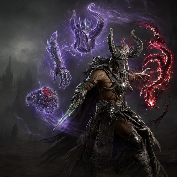 Warlock with infernal spirits and purple magic in Diablo 4