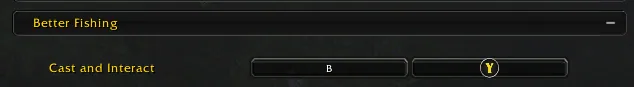 The Better Fishing entry in the keybinding menu with the Cast and Interact action bound to the B key