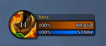 A round player portrait that shows an important buff icon with a countdown next to health and mana bars.