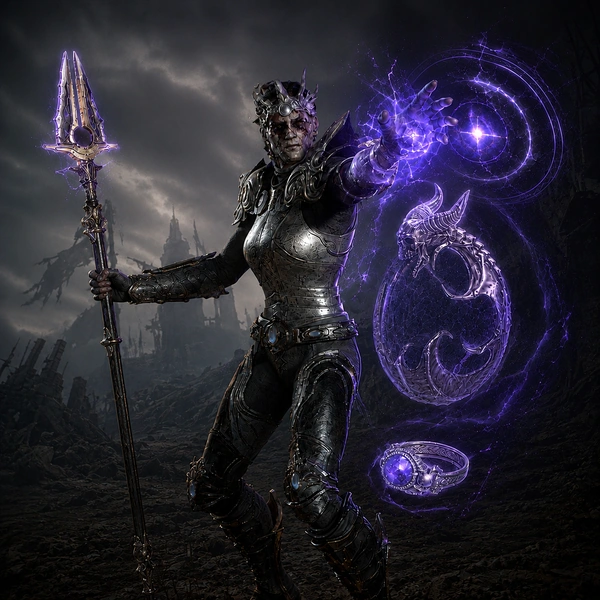 Sorcerer with a staff and purple elemental sigils in Diablo 4
