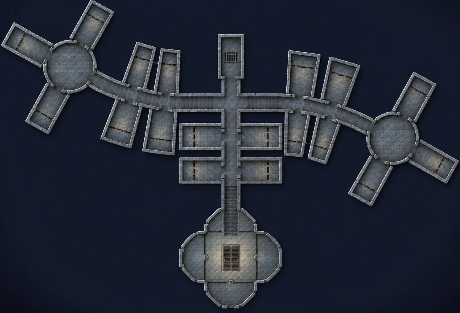 Map of The Stockade with the route through the dungeon