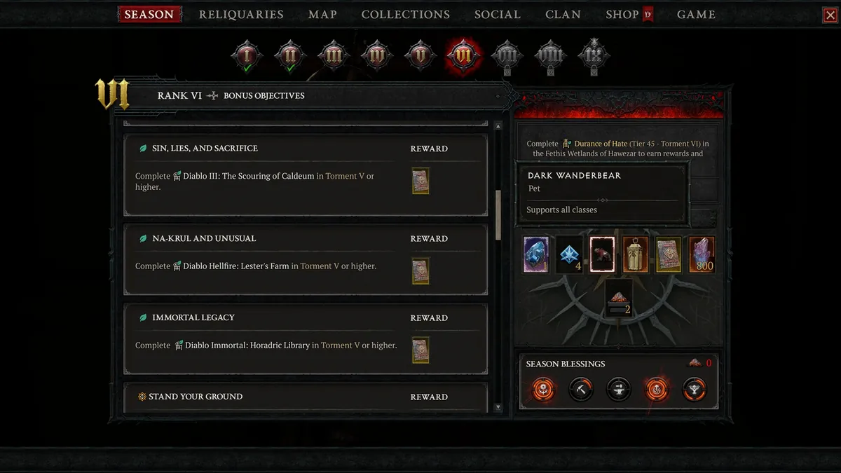 Ziele und Belohnungen im Saisonrang von Diablo 4 Saison 15