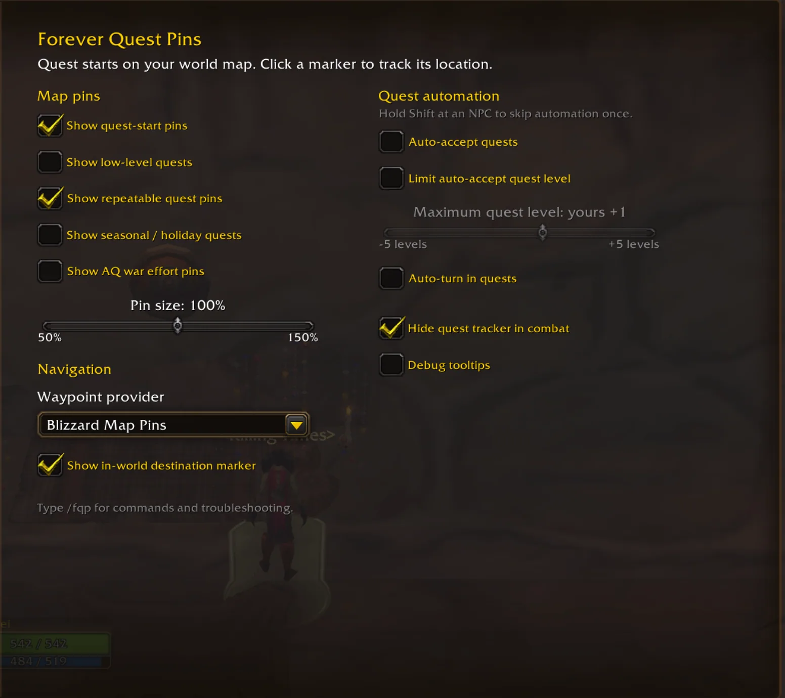The addon's options page.