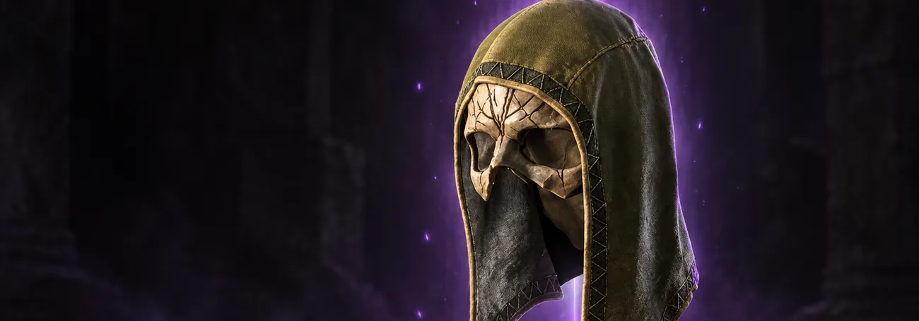 Harlequin Crest floating in a purple Mythic loot beam in Diablo 4