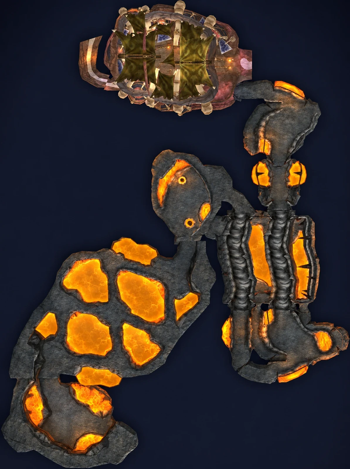 Map of Ragefire Chasm with the route through the dungeon