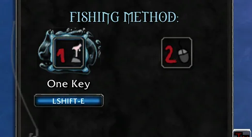The Fishing Method choice with One Key set to LSHIFT-E and the second option for a mouse double-click