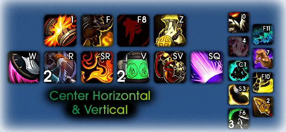 Cooldown Manager rows centered horizontally and vertically, labeled Center Horizontal and Vertical.