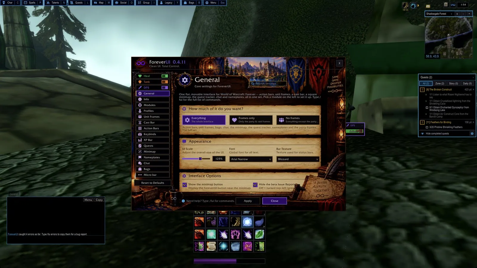 The ForeverUI settings window