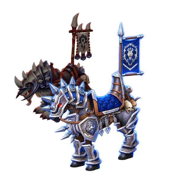 World of Warcraft mounts: Prestigious War Steed, Prestigious War Wolf.