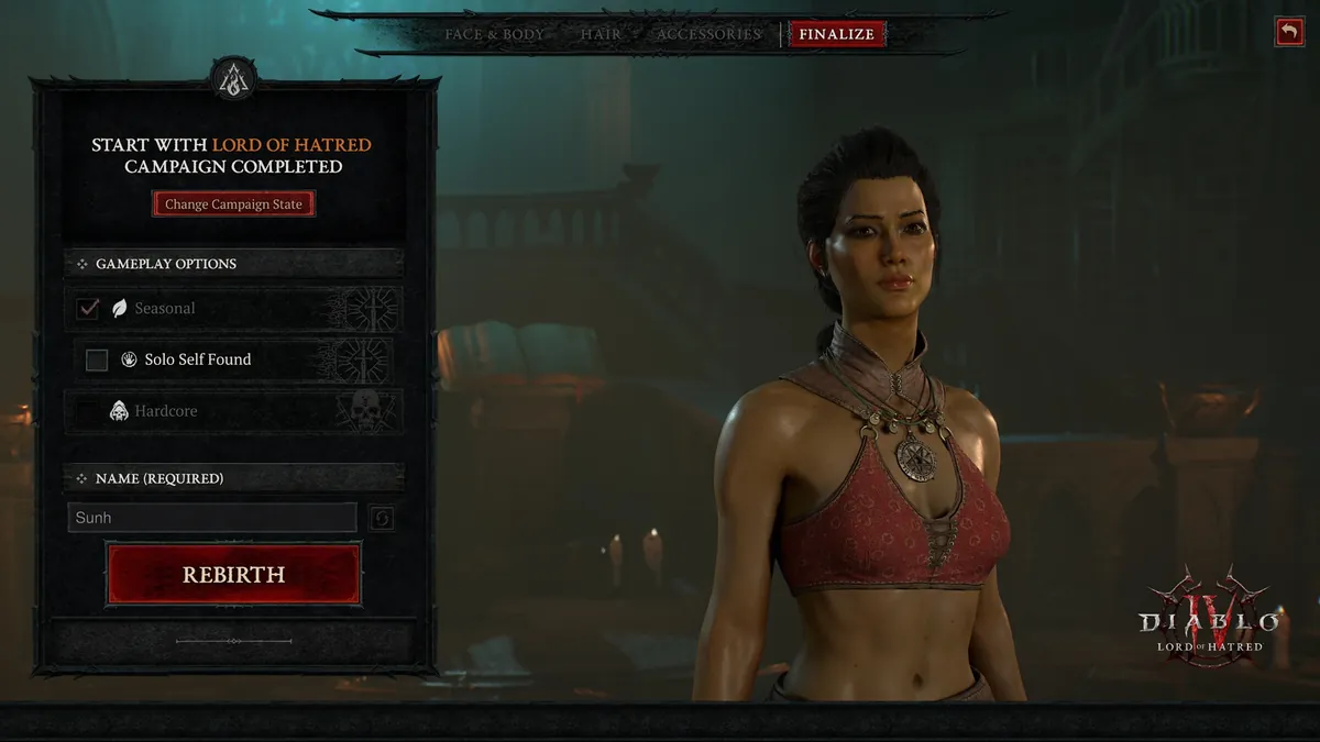 Bildschirm der Reinkarnation in Diablo 4 Saison 15