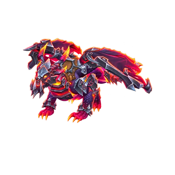 Highland Drake in its Embodiment of the Hellforged appearance, with dark armor and molten shadowflame.