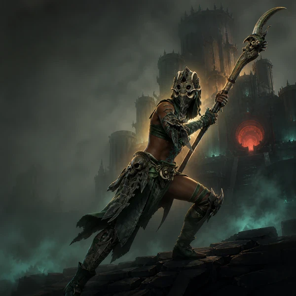 Ritual warrior before the Dark Citadel in Diablo 4