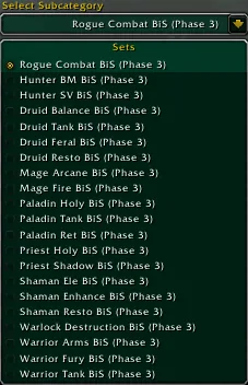 AtlasLoot list of BiS sets for every class and spec