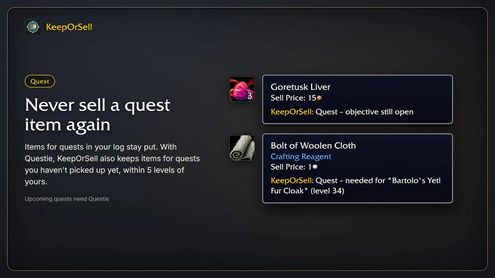 Illustration of the Quest group that keeps items for quests in your log.