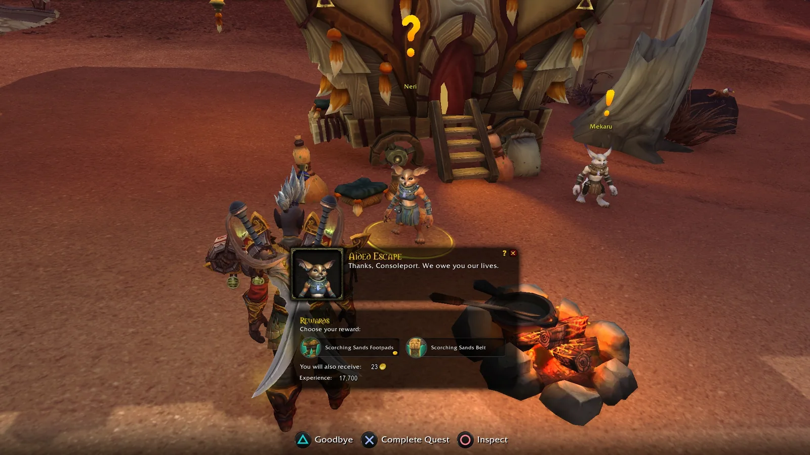 Handing in a quest with the talking-head box.