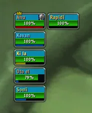 A column of Grid2 party frames with name, health percentage and a small bar under each frame