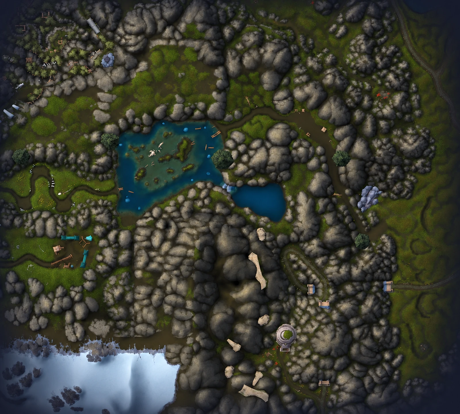 Map of Excavation Site: Wetlands with the route through the dungeon