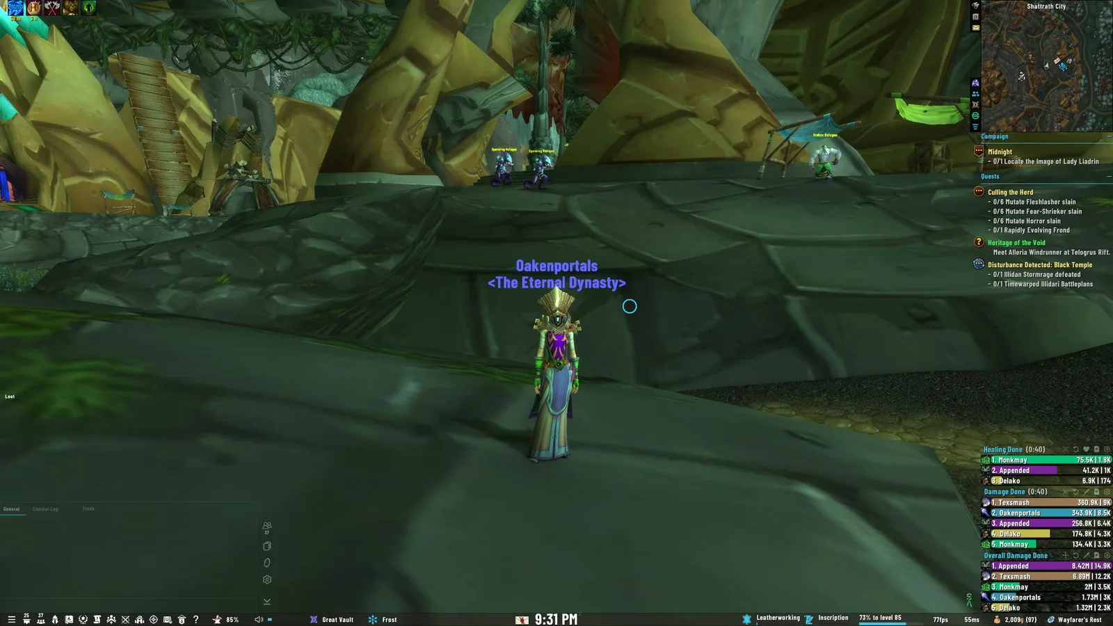 In-game screenshot of the OakUI layout on top of EllesmereUI