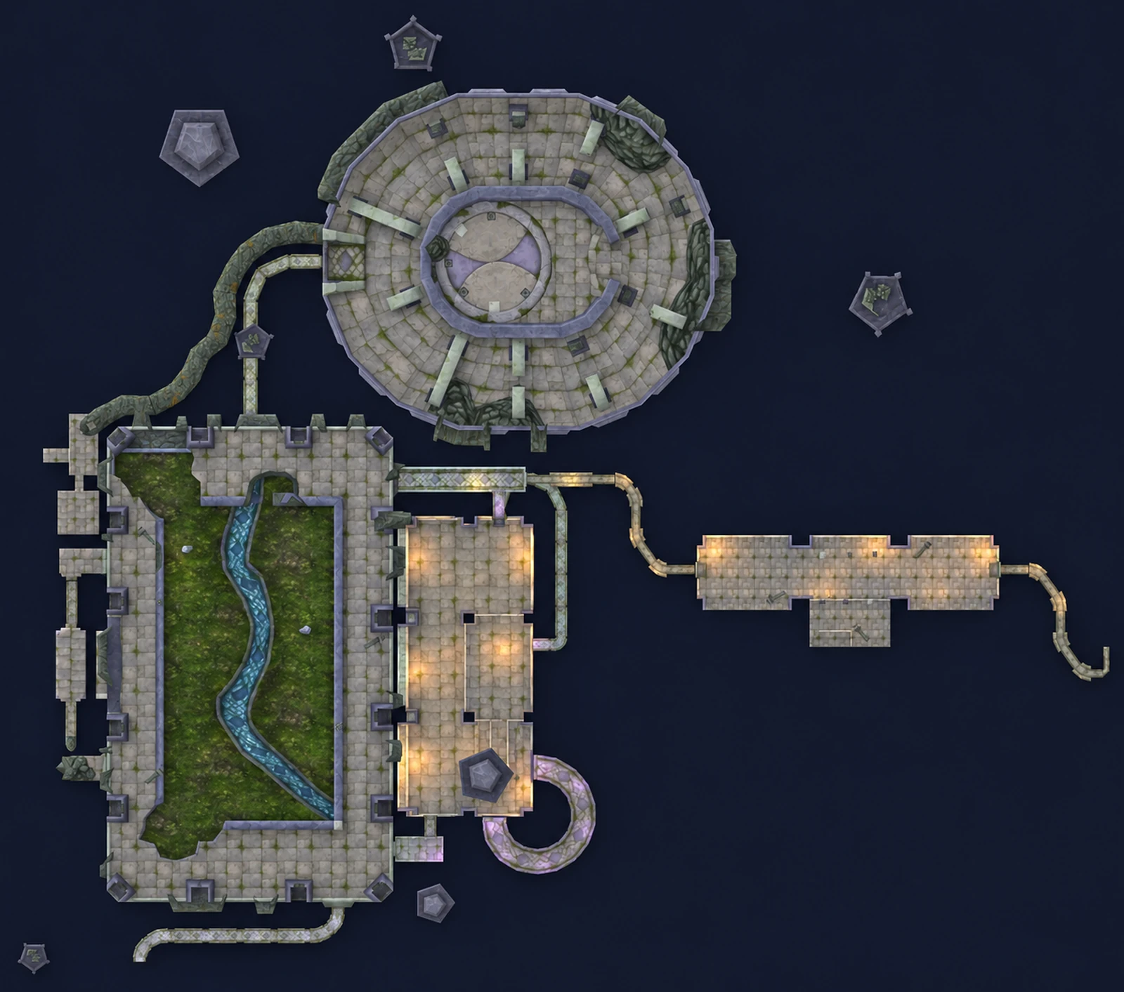 Map of Dire Maul: East with the route through the dungeon