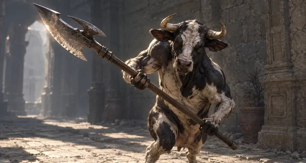 Black-and-white cow warrior with a polearm, Diablo 4 Secret Cow Level guide